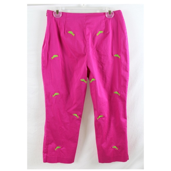Hot Pink Frog Embroidered Capri Pants Sz 8 Critter - Picture 4 of 7